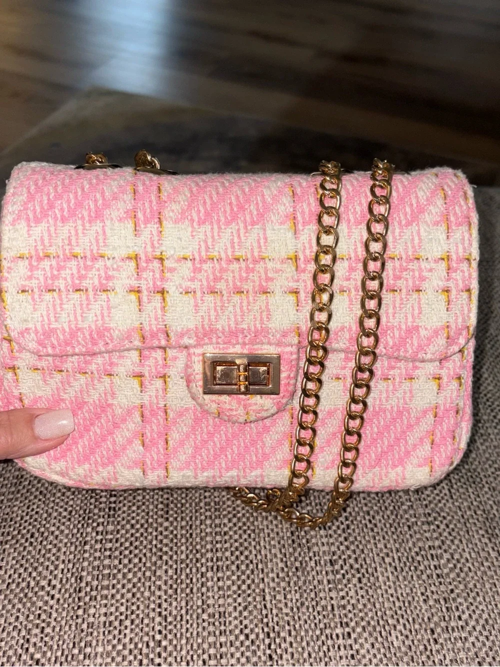 Pink and white tweed mini two Way Crossbody handbag